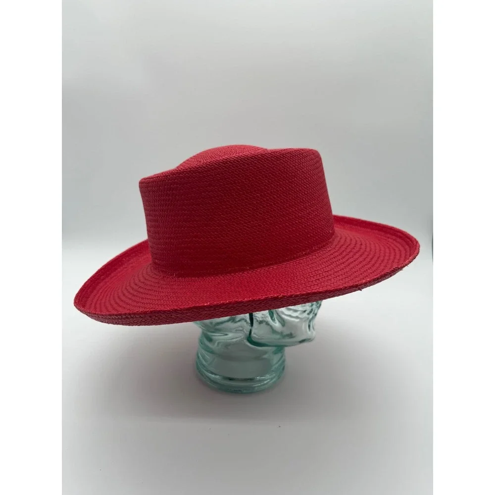 Fiesta Phoenix Arizona Red Straw Sun Hat Wide Brim Boater Made USA Large Vntage